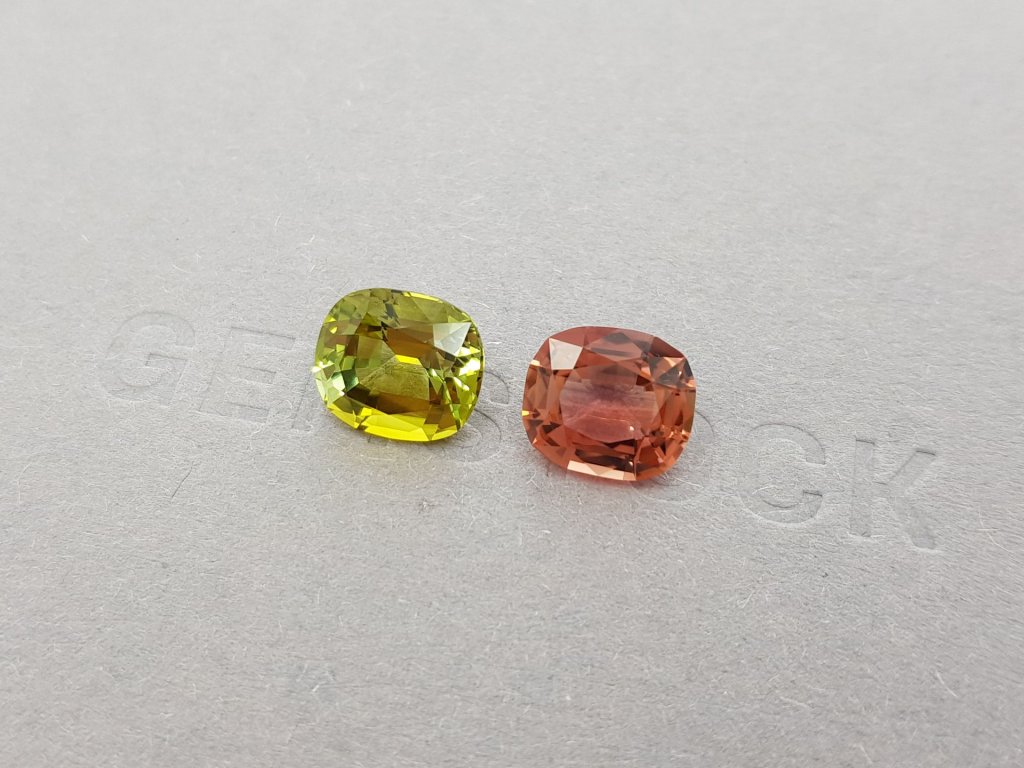 Contrasting pair of green and pink cushion cut tourmalines 6.59 ct Image №2