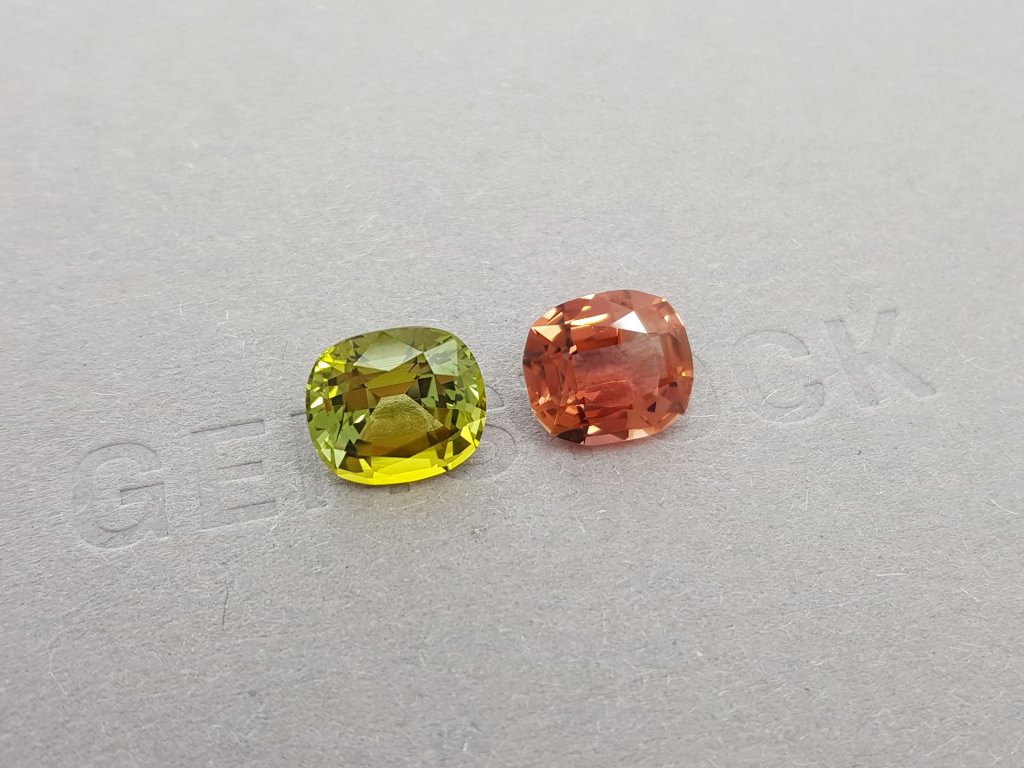 Contrasting pair of green and pink cushion cut tourmalines 6.59 ct Image №3