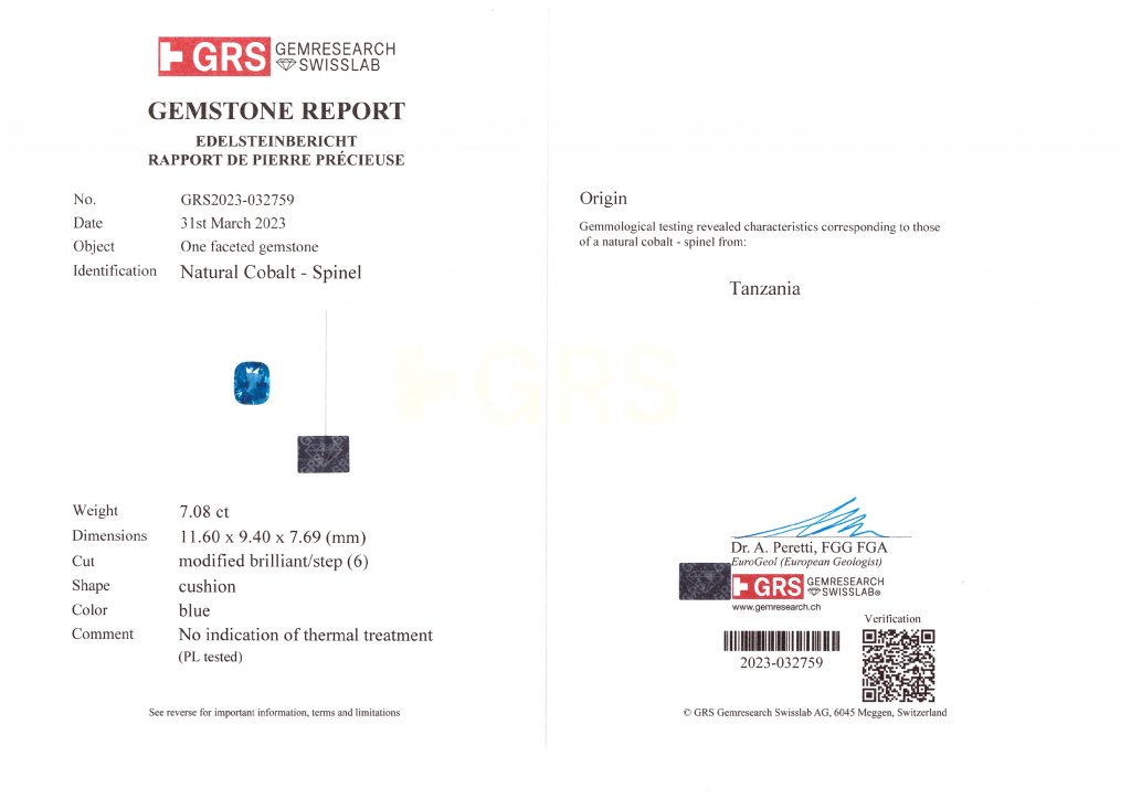 Ring with 7.08 carats Tanzanian cobalt blue spinel and diamonds in 18K white gold Image №7