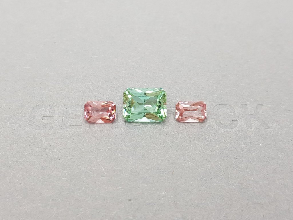 Set of green and pink radiant cut tourmalines 3.95 ct, Afghanistan Image №1