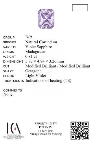 Violet radiant cut sapphire 0.81 carats, Madagascar Image №6