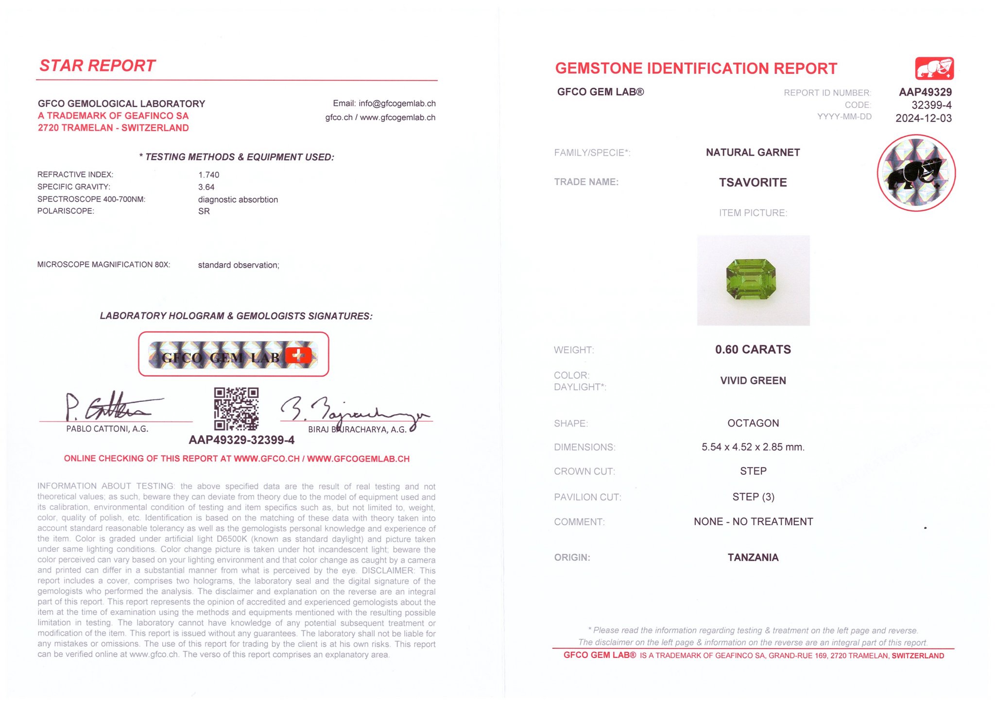 Vivid green tsavorite garnet in octagon cut 0.60 carats, Tanzania  Image №6