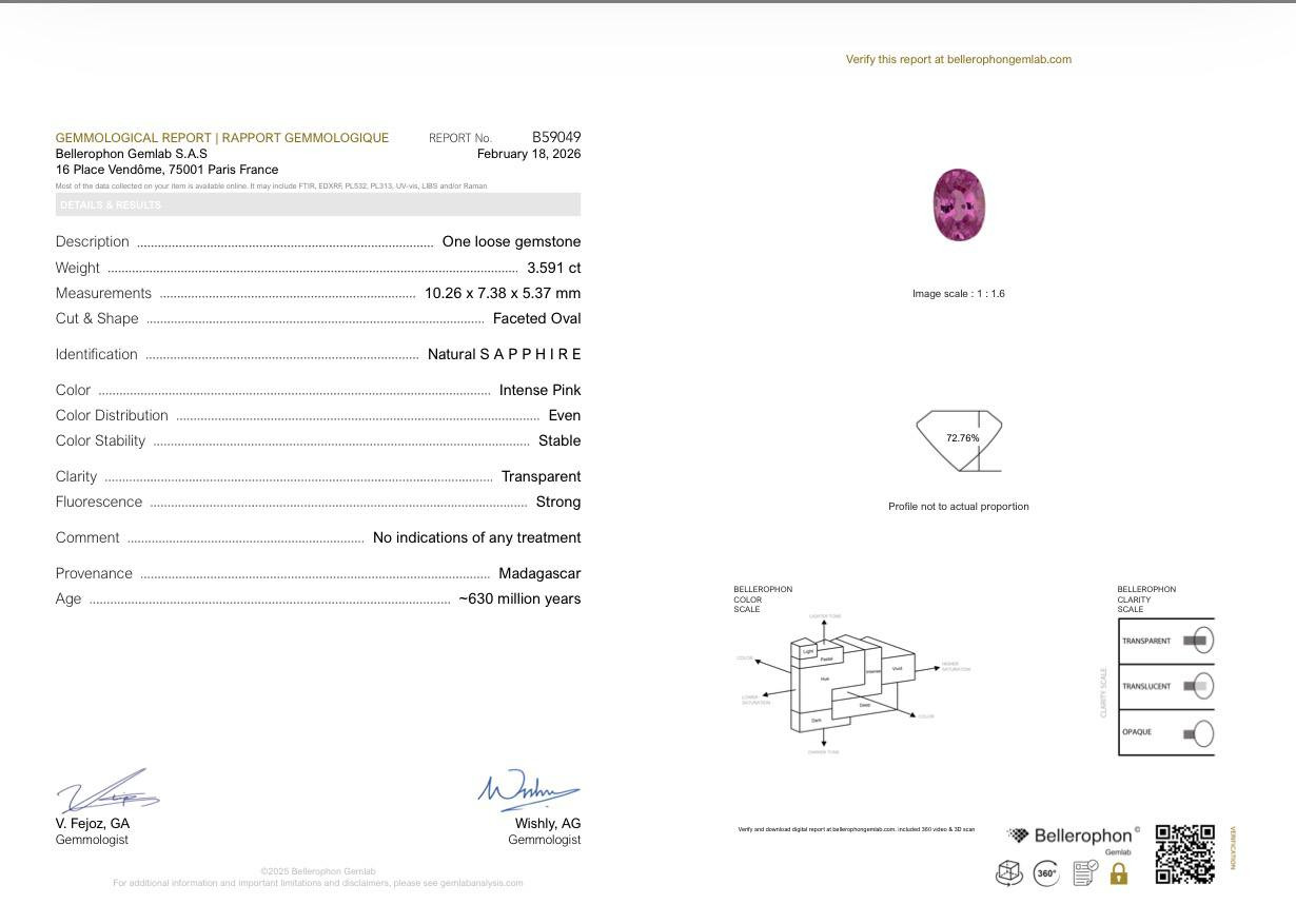 Unheated Intense Pink sapphire in oval cut 3.59 carats, Madagascar Image №6