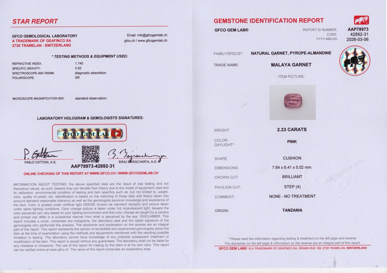 Garnet Malaya cushion cut 2.33 carats, Tanzania  Image №6