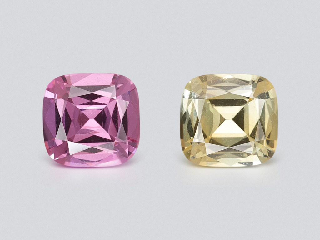 Сontrasting pair of unheated sapphires cushion cut 0.73 carats, Sri Lanka Image №1