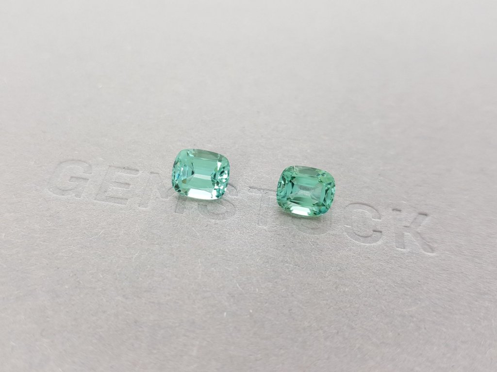 A pair of mint tourmaline from Afghanistan to cut 2.98 carat cushion Image №2
