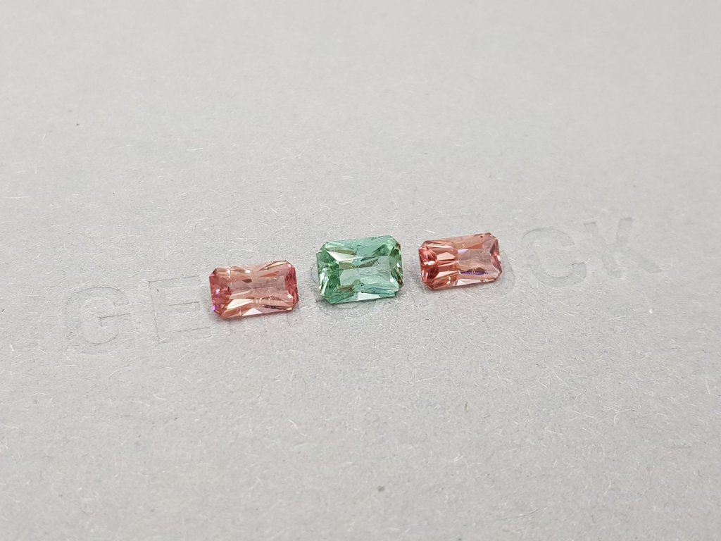 Set of pink and green radiant cut tourmalines 2.49 ct, Afghanistan Image №3