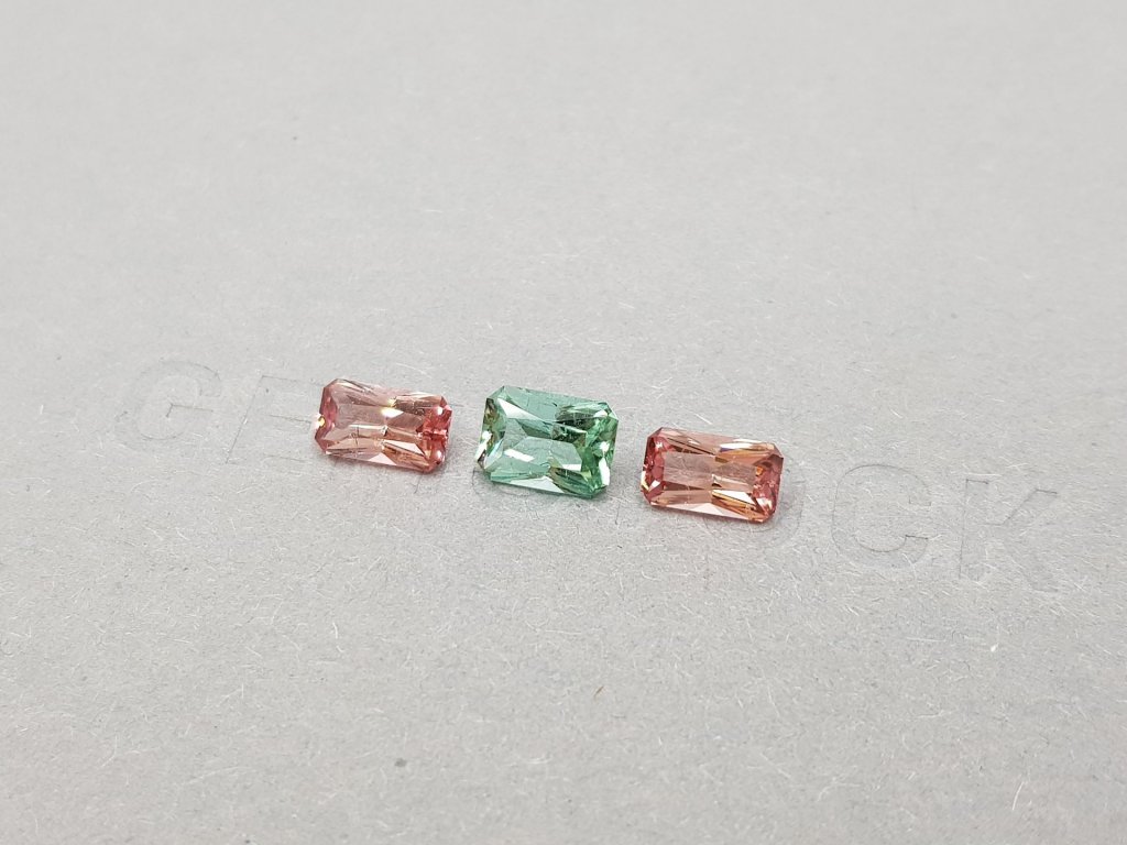 Set of pink and green radiant cut tourmalines 2.49 ct, Afghanistan Image №4