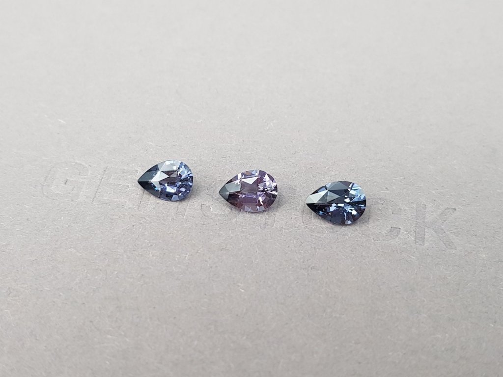 Set of blue and purple pear-cut spinels 2.12 ct, Burma Image №4