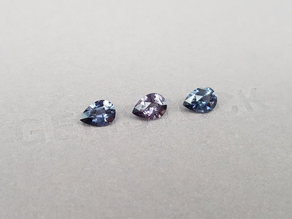 Set of blue and purple pear-cut spinels 2.12 ct, Burma Image №3