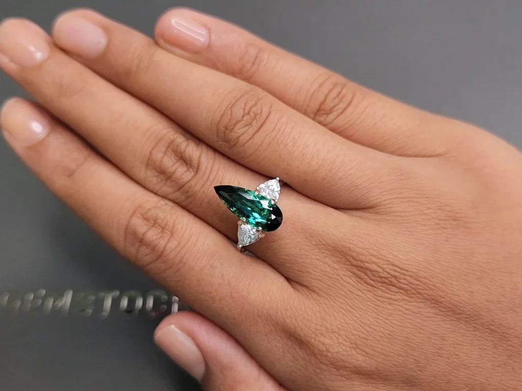 Greenish-blue indicolite tourmaline in pear cut 2.61 carats, Brazil Image №5