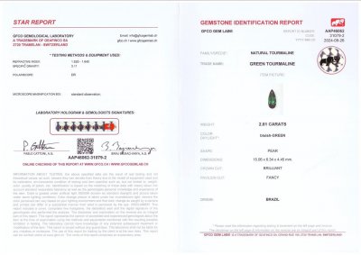 Certificate Greenish-blue indicolite tourmaline in pear cut 2.61 carats, Brazil