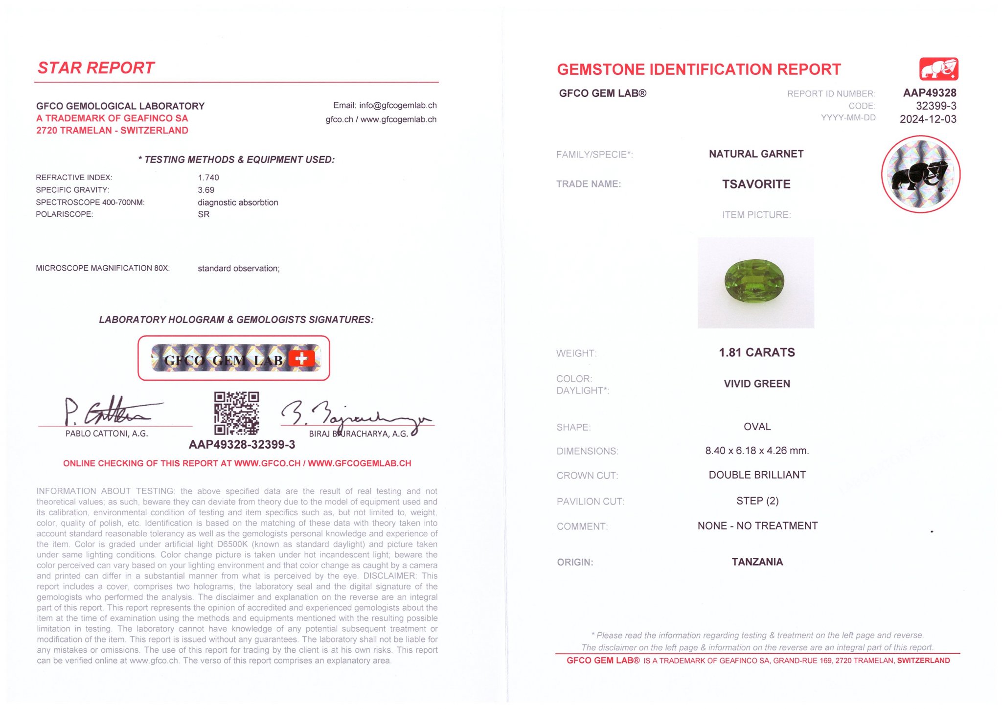 Vivid green tsavorite garnet in oval cut 1.81 carats, Tanzania  Image №6