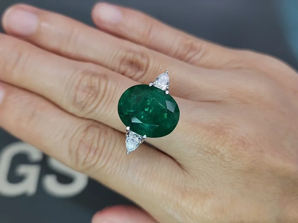 Large emerald Vivid Green oval cut emerald 11.30 carats, Zambia Image №5
