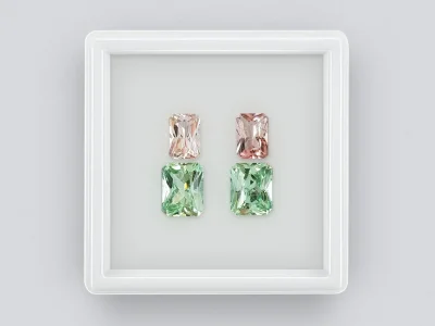 Set of pink and green radiant cut tourmalines 6.16 ct photo