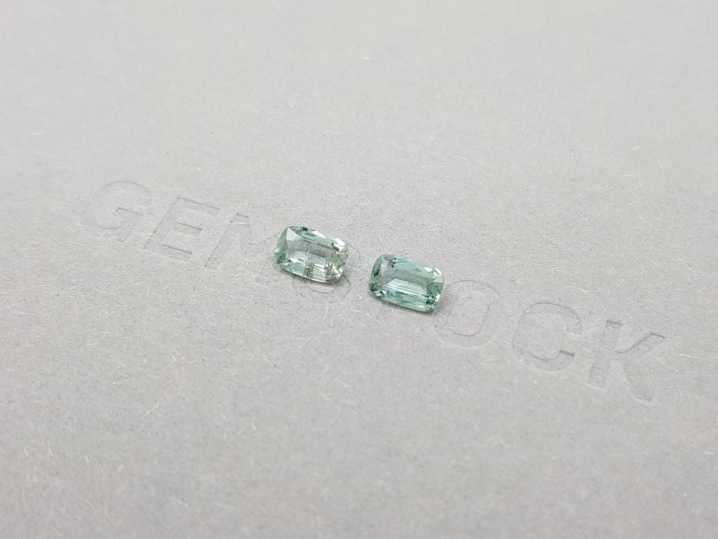 Pair of bluish-green cushion cut tourmalines 0.85 ct Image №3