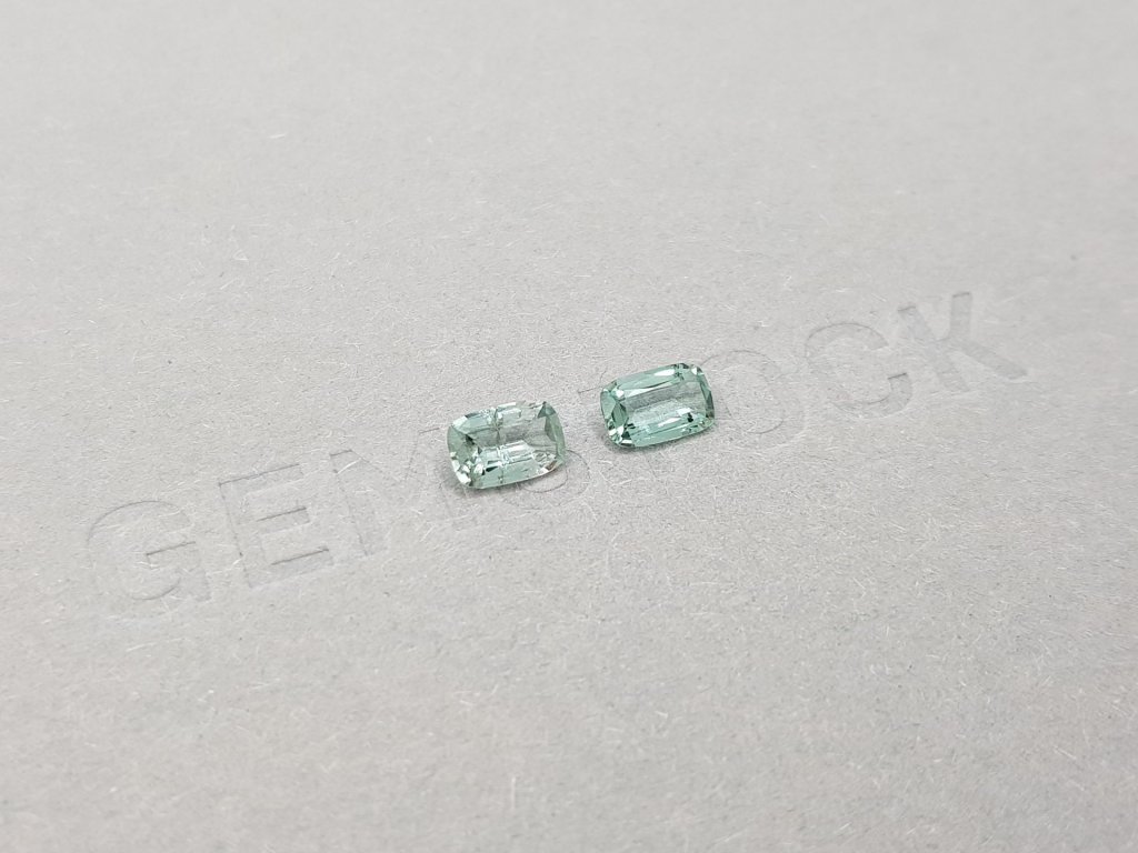 Pair of bluish-green cushion cut tourmalines 0.85 ct Image №2