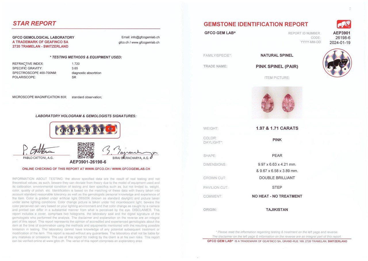 Pair of pink spinels from Tajikistan in pear cut 3.68 carats Image №2