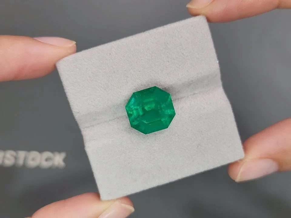 Vivid Green Colombian emerald in octagon cut 7.42 carats Image №4