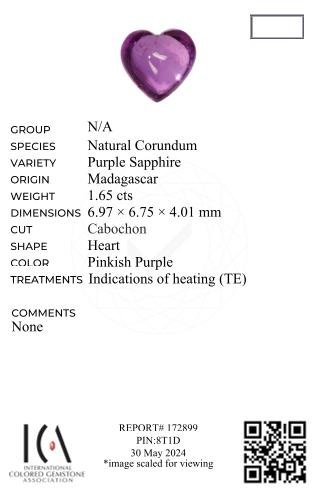 Purple sapphire in heart shape 1.65 carats, Madagascar Image №6
