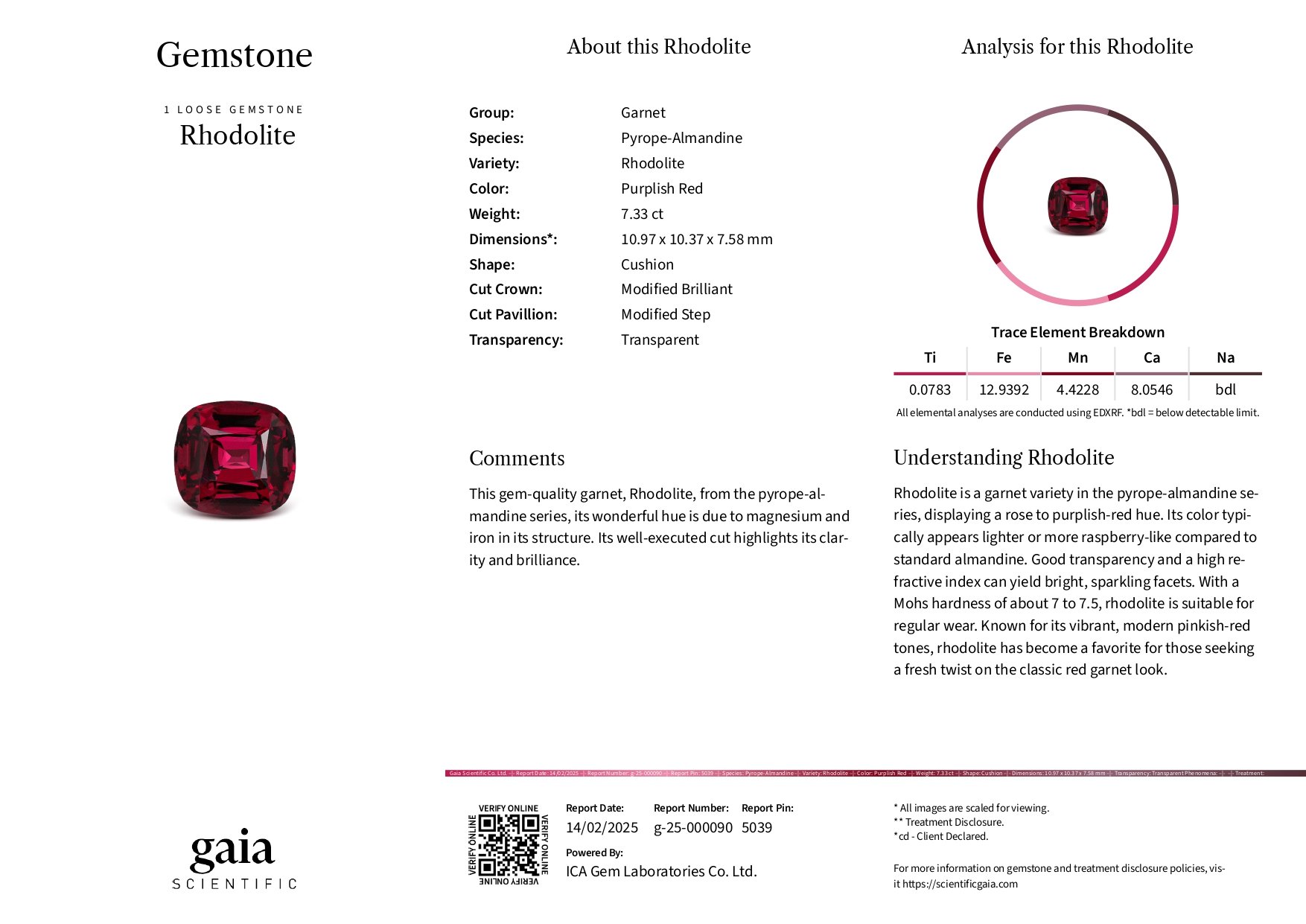 Garnet rhodolite cushion cut 7.33 carats, Tanzania Image №6