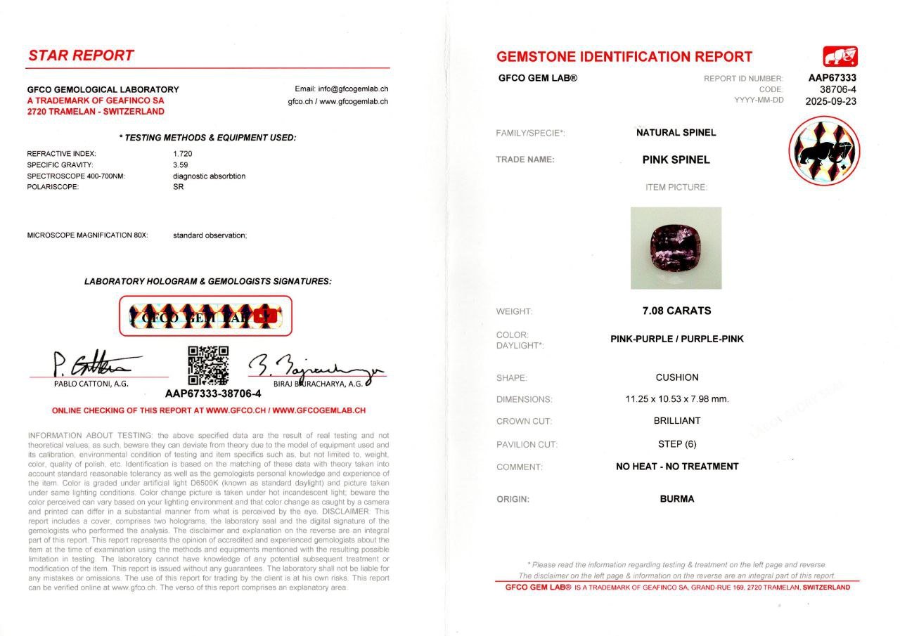 Purple spinel cushion cut 7.08 carats, Burma Image №6