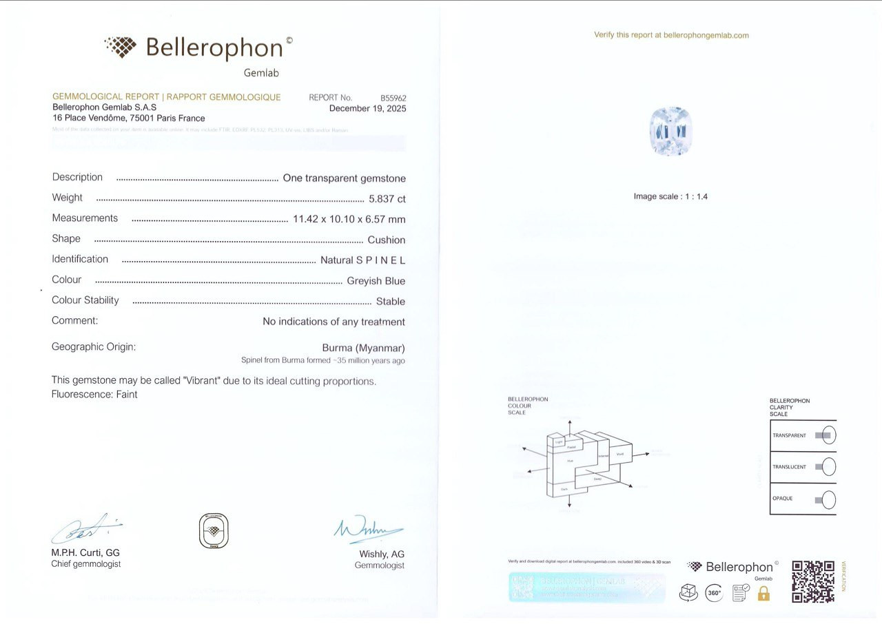 Steel Grey Vibrant spinel in cushion cut 5.84 carats, Burma  Image №6