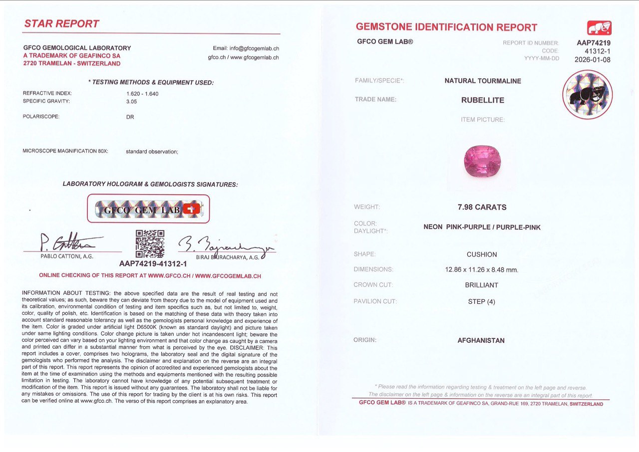 Rubellite tourmaline neon pink cushion cut 7.98 carats, Afghanistan Image №6