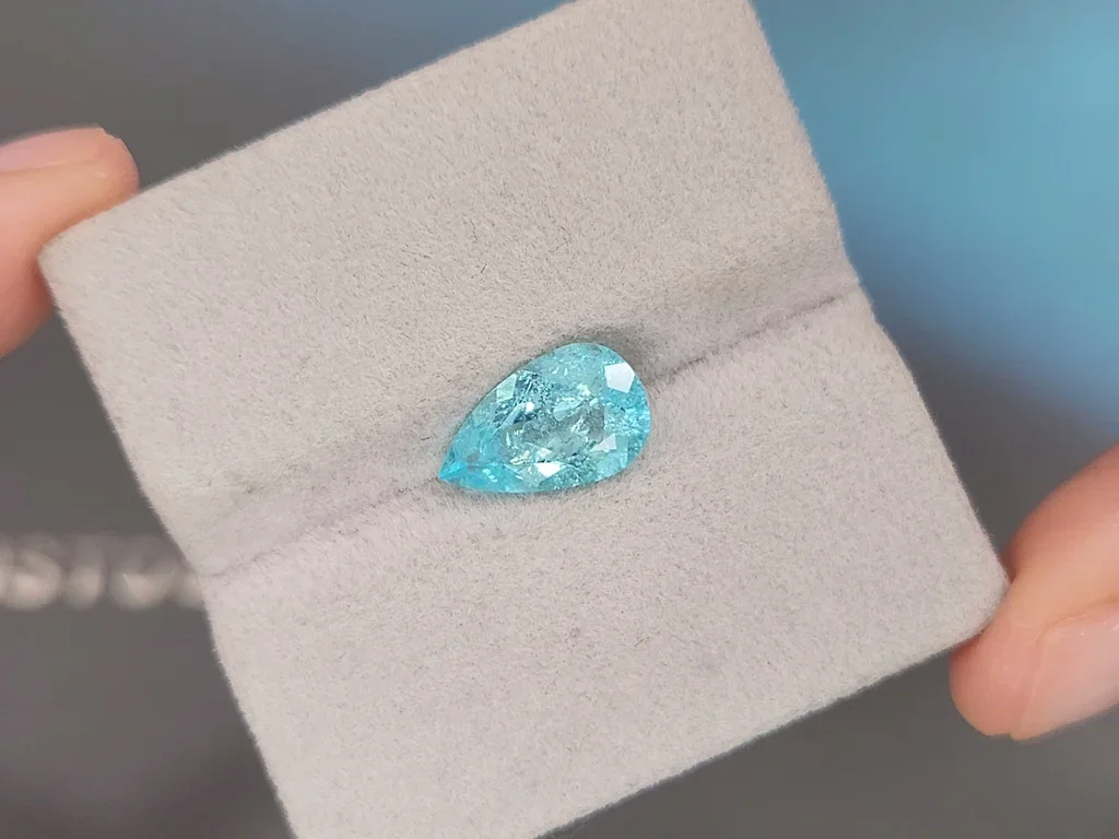 Rare neon blue Brazilian Paraiba tourmaline in pear cut 2.59 carats Image №4