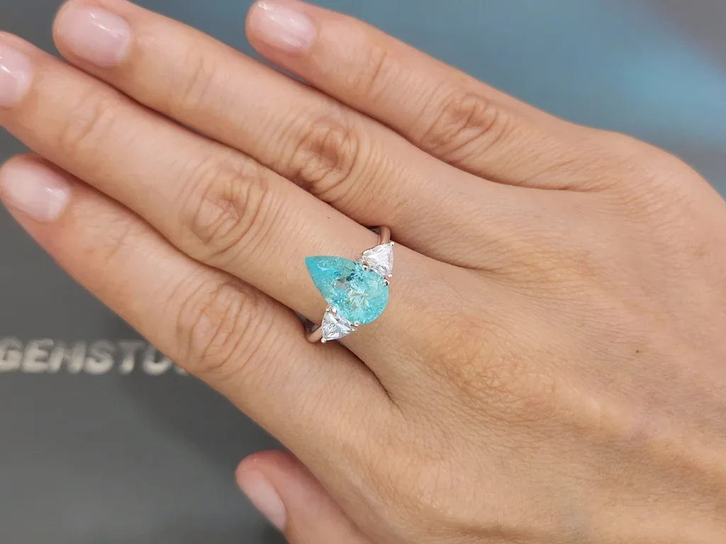Rare neon blue Brazilian Paraiba tourmaline in pear cut 2.59 carats Image №5