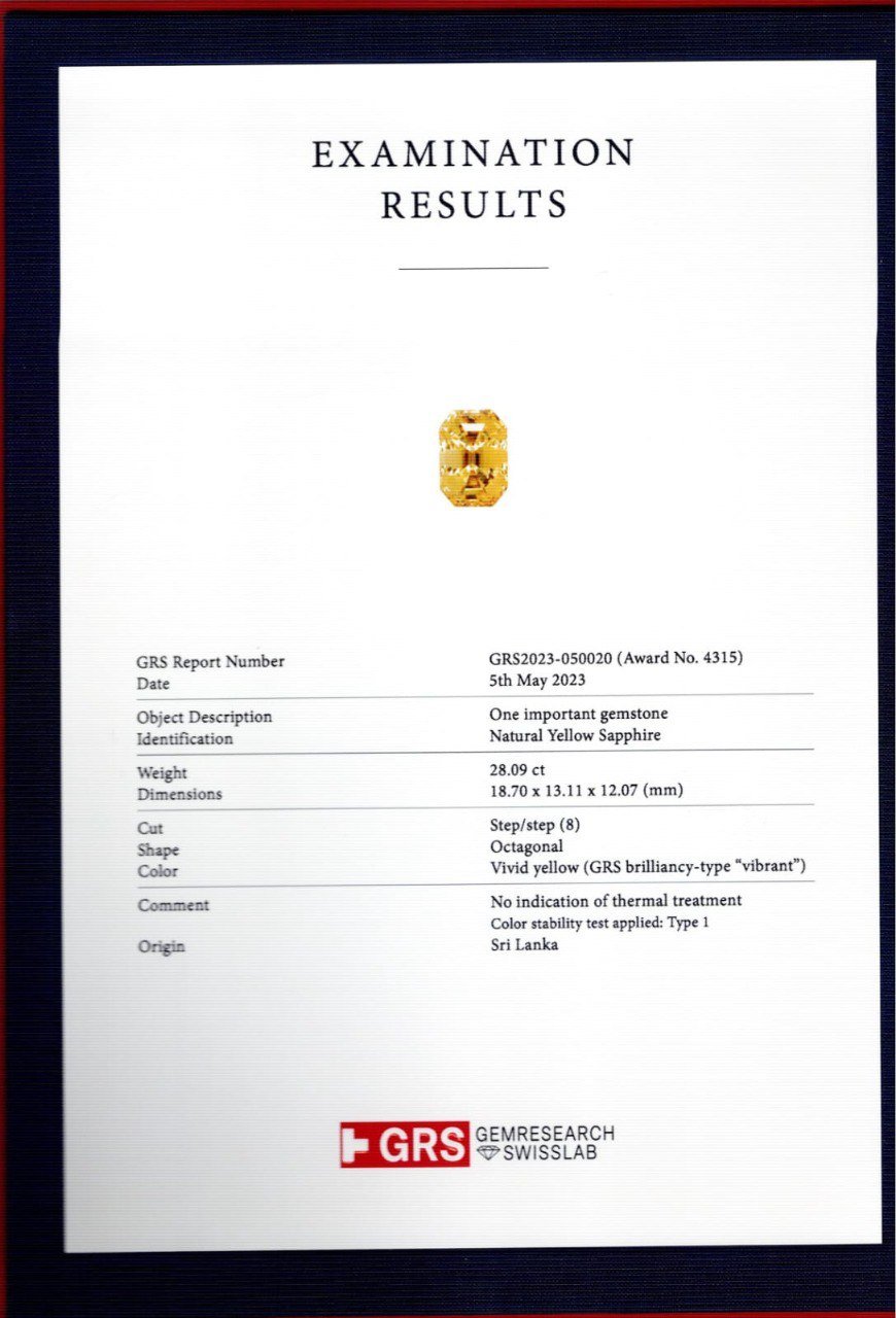 Rare unheated Vibrant vivid yellow sapphire in octagon cut 28.09 carats, Sri Lanka Image №6