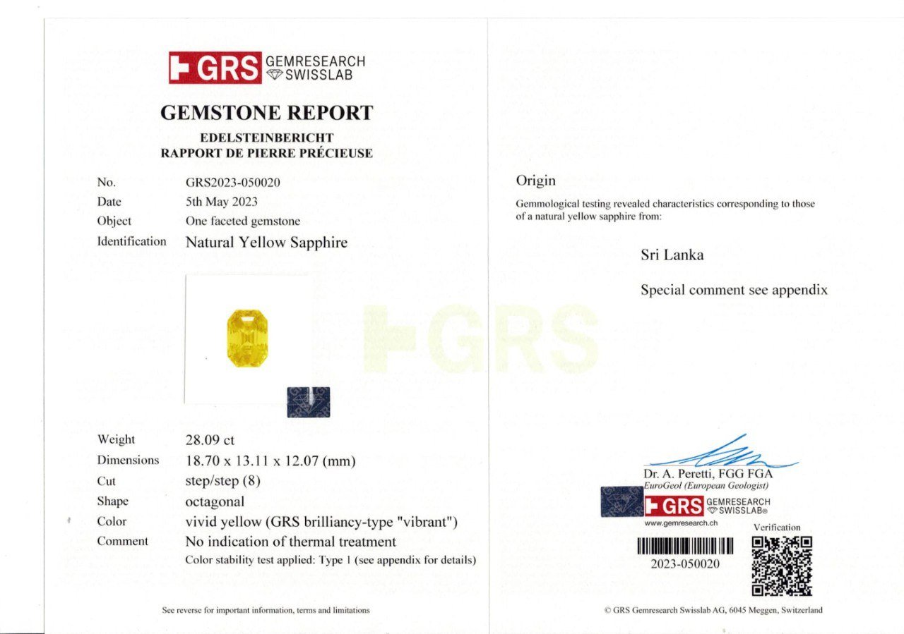 Rare unheated Vibrant vivid yellow sapphire in octagon cut 28.09 carats, Sri Lanka Image №5