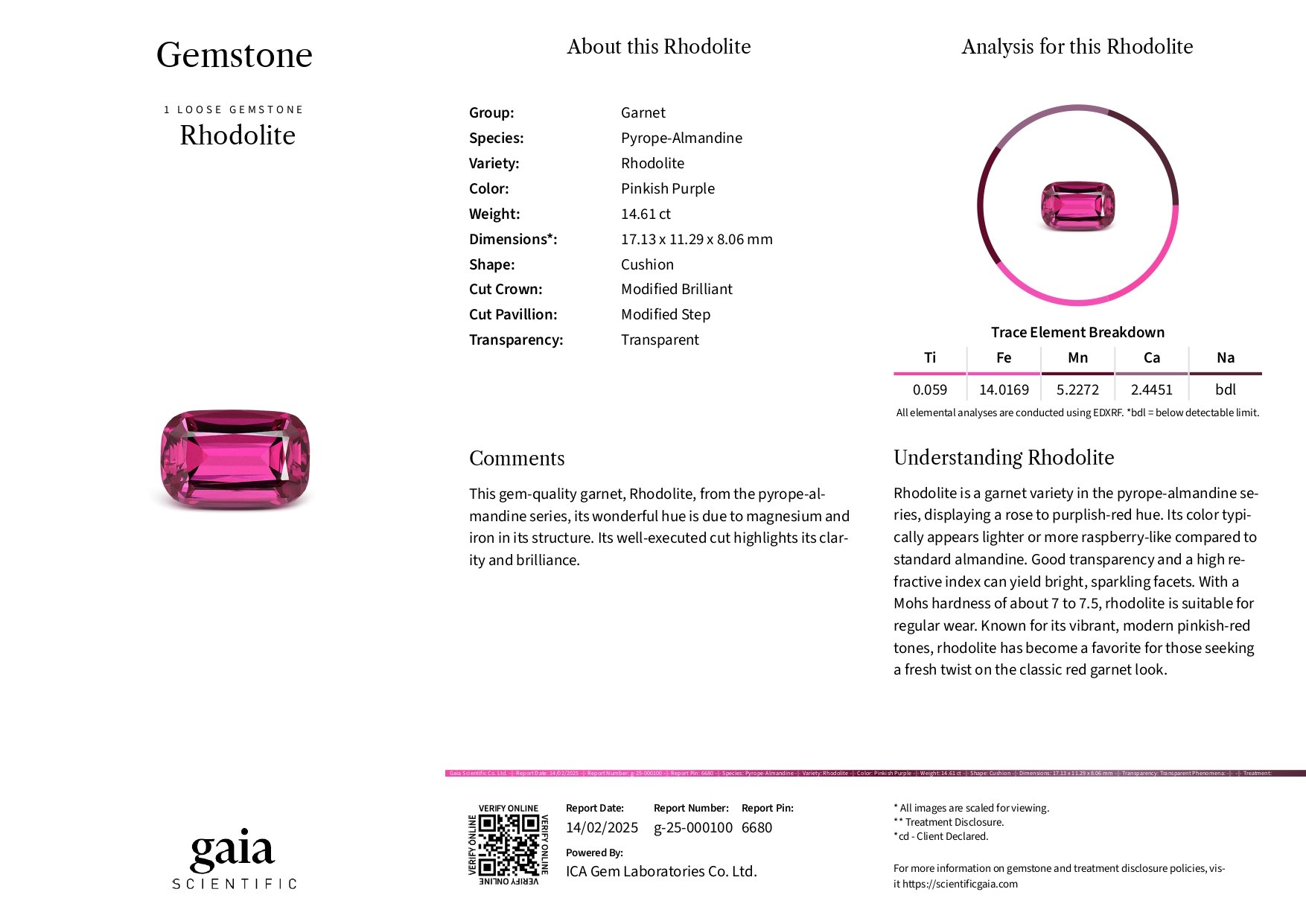 Garnet rhodolite cushion cut 14,61 carats, Tanzania Image №6