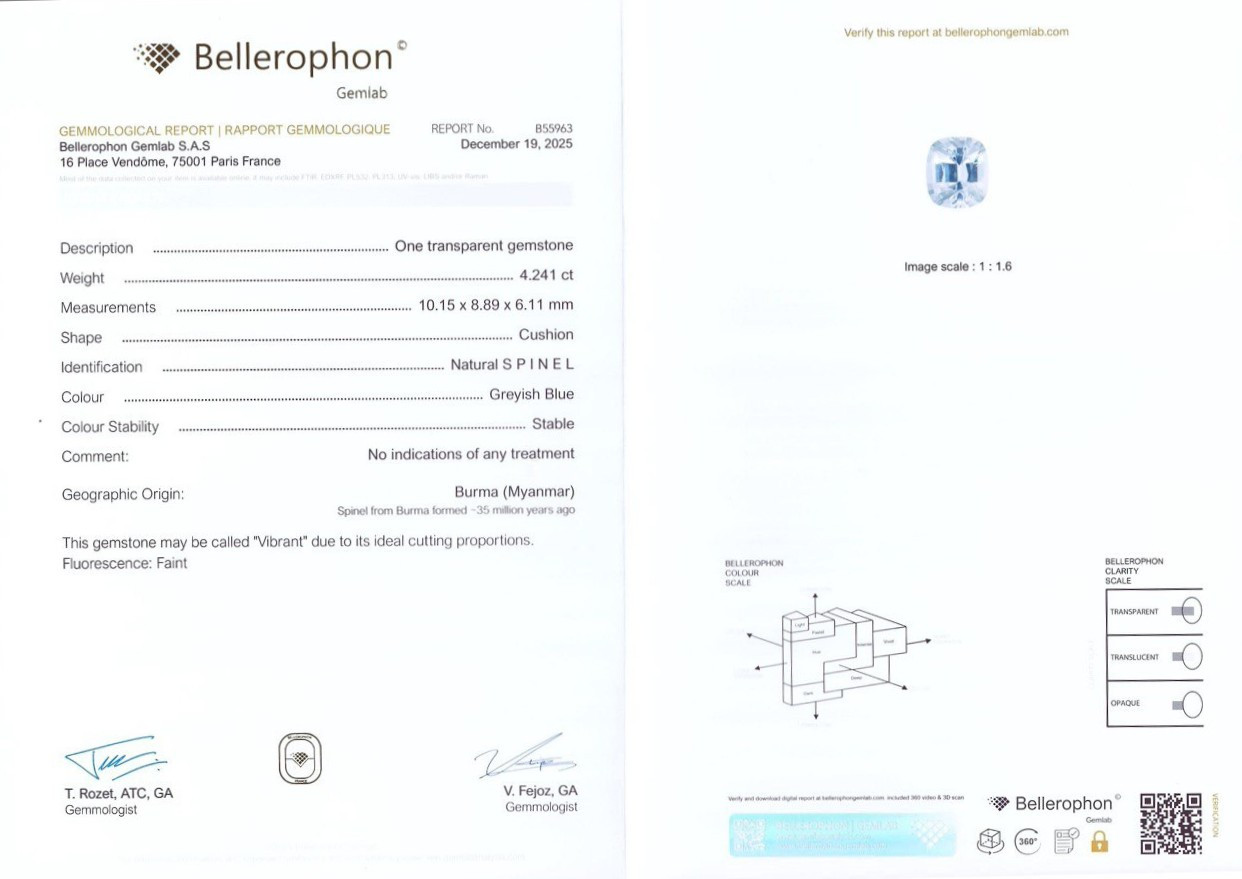 Steel Grey Vibrant spinel in cushion cut 4.24 carats, Burma  Image №6