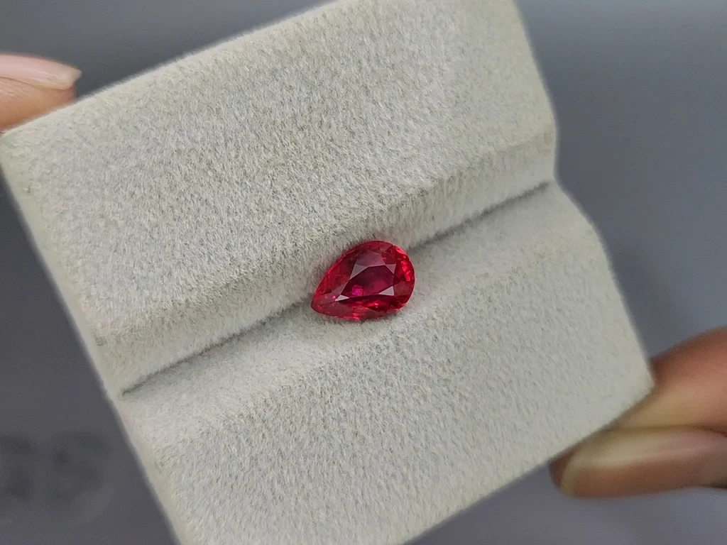 Unheated Intense Red ruby in pear cut 1.57 carats, Mozambique Image №4