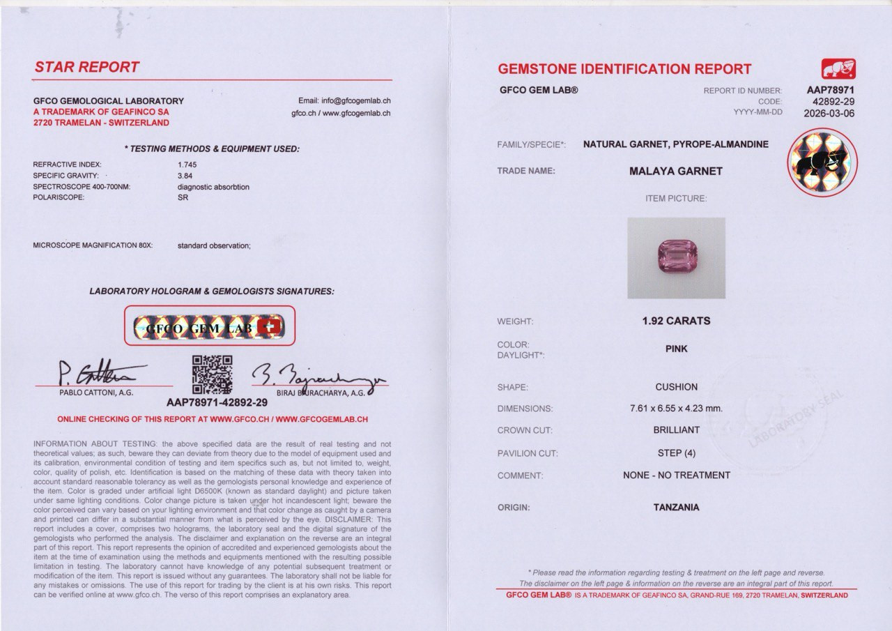 Garnet Malaya cushion cut 1.92 carats, Tanzania  Image №6