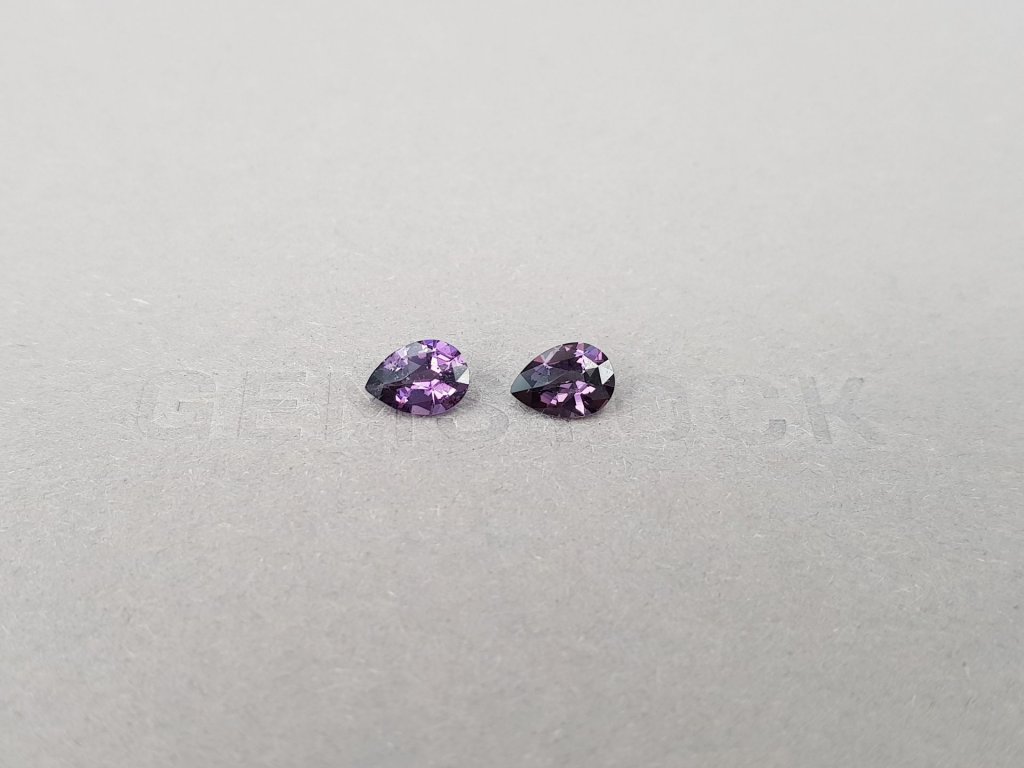 Pair of deep purple pear-cut spinels 1.60 ct, Burma Image №2
