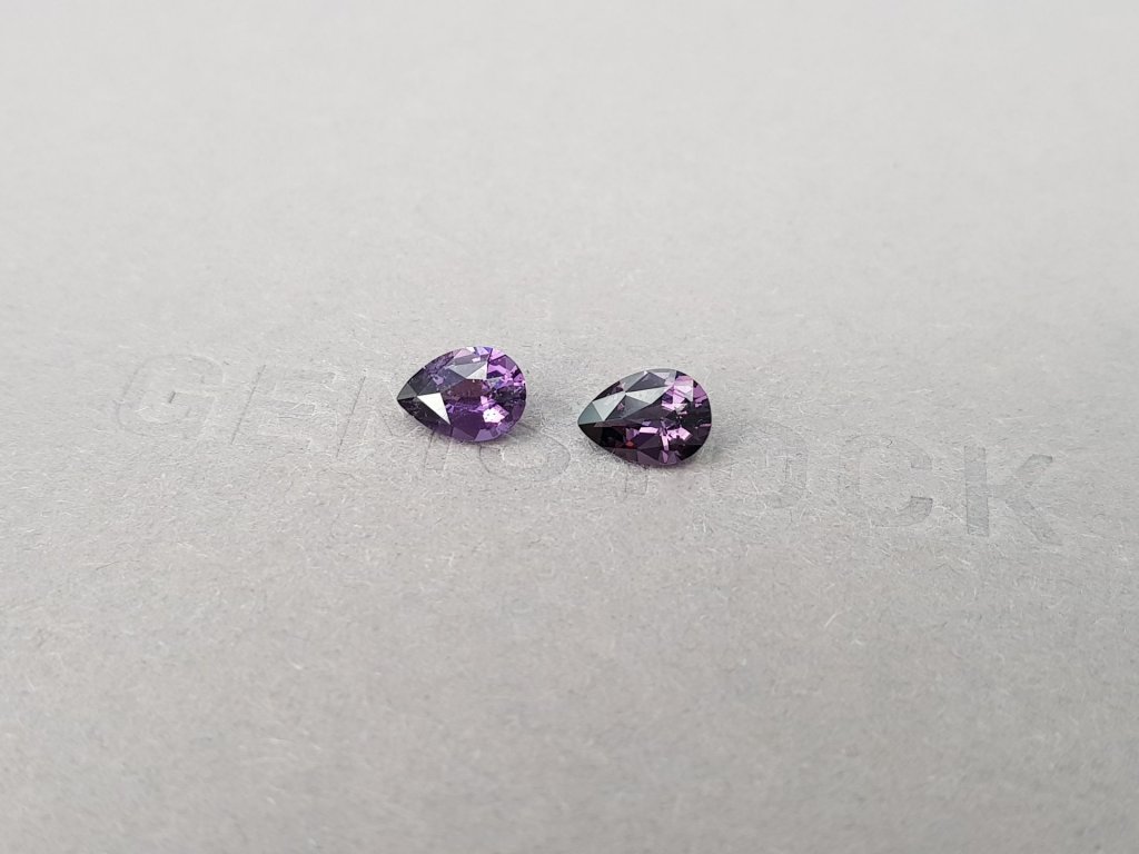 Pair of deep purple pear-cut spinels 1.60 ct, Burma Image №4