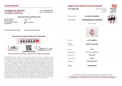 Certificate Pear-cut Padparadscha sapphire 0.71 carats, Madagascar