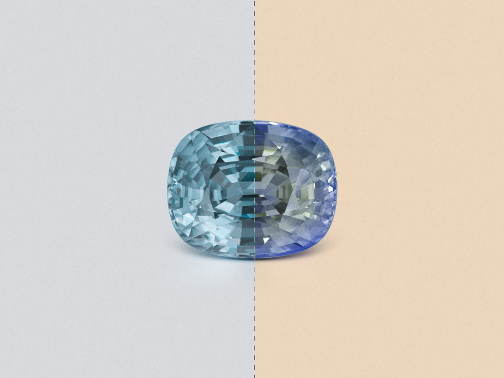 Unique Color-Change Violet to Green Vibrant zircon in cushion cut 15.20 carats, Burma Image №1