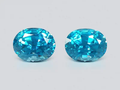 Pair of brilliant blue oval cut zircons 9.33 ct photo