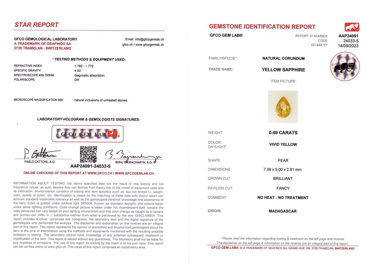 Yellow unheated pear-cut sapphire 0.69 carats, Madagascar Image №4