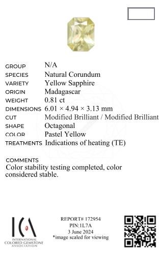 Yellow radiant cut sapphire 0.81 carats, Madagascar Image №6