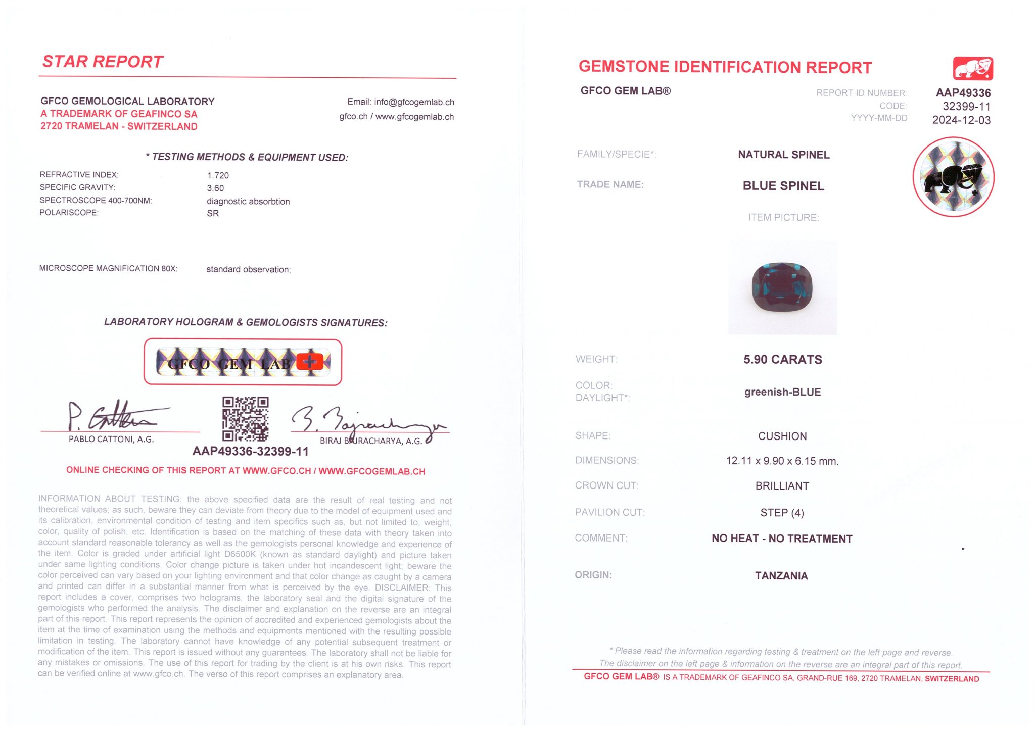 Cushion-cut deeep blue spinel 5.90 carats, Tanzania Image №6