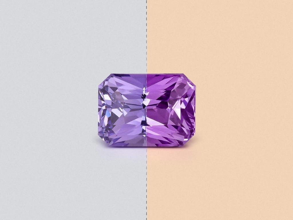 Unheated purple sapphire with color change in radiant cut 2.07 carats, Madagascar Image №1