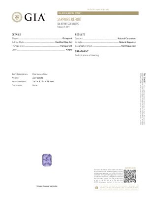 Certificate Unheated purple sapphire with color change in radiant cut 2.07 carats, Madagascar