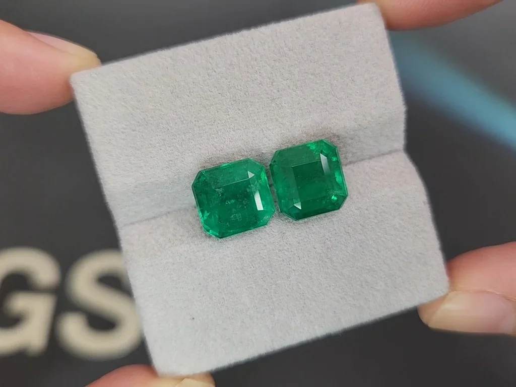 Pair of emeralds Vivid Green asscher cut 8.15 carats, Zambia Image №4