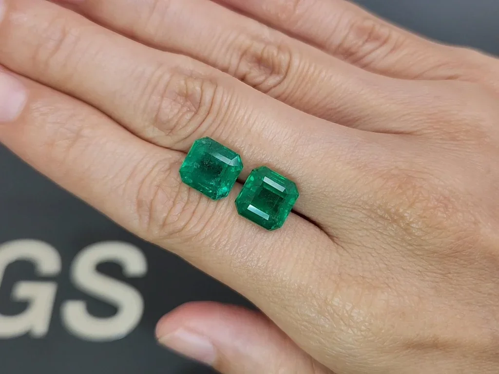 Pair of emeralds Vivid Green asscher cut 8.15 carats, Zambia Image №2