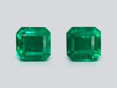 Pair of emeralds Vivid Green asscher cut 8.15 carats, Zambia photo