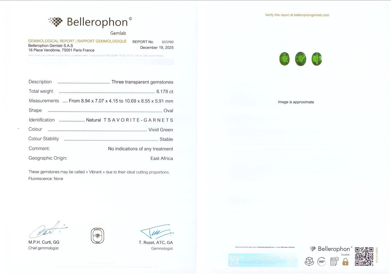 Set of Vibrant Vivid Green tsavorite garnets in oval cut 8.18 carats, Africa Image №6